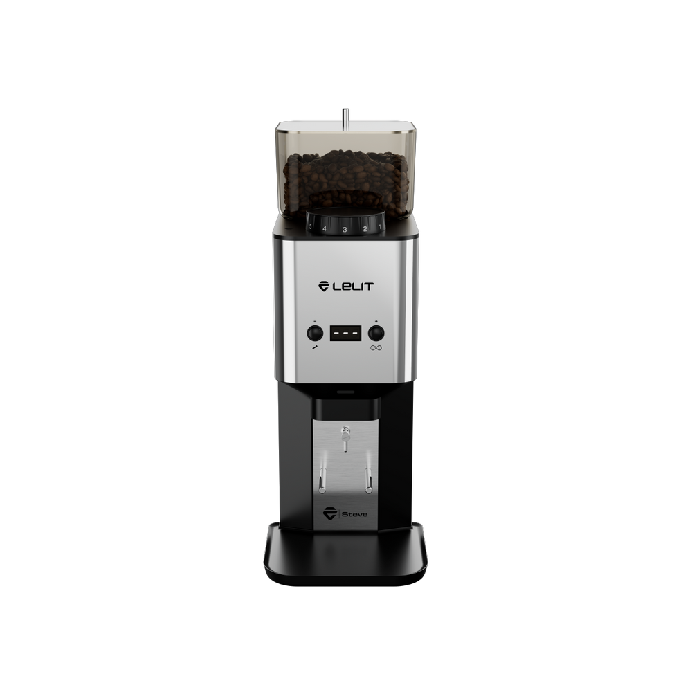 Lelit Steve grinder in polished stainless steel
