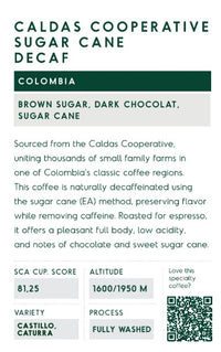 Colombia Sugarcane Decaf info cards 50pcs