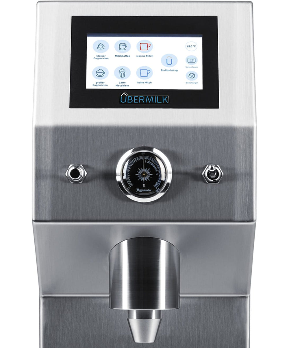 Übermilk ONE touchscreen and milk outlet, front close-up